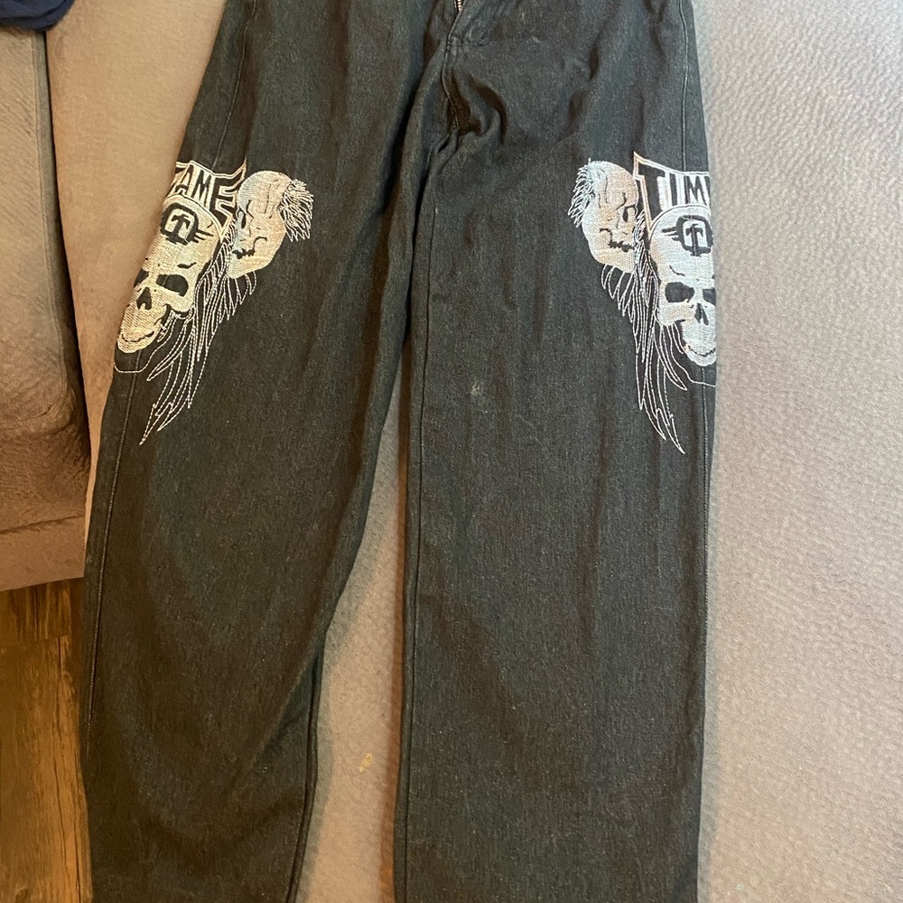 Black Graphic Pants with Skull Design